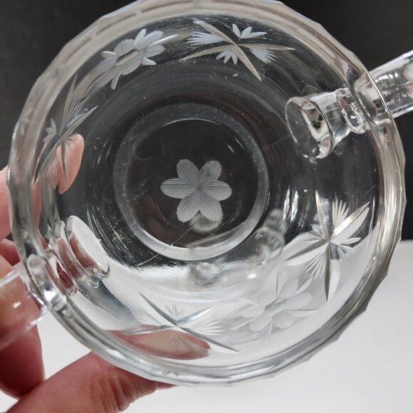 Cream and Sugar Set Vintage Lead Crystal Etched Flowers Heavy Glass - Picture 4 of 16